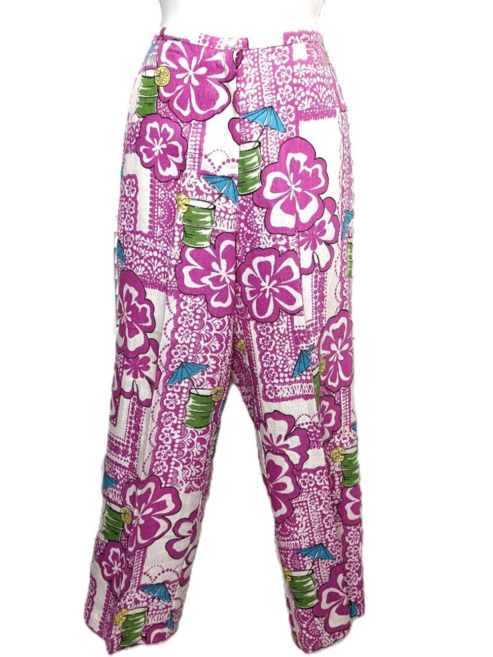 Dandy by randi m. Tropical Hawaiian Linen Pants Pink Cropped Size Small Loud NWT
